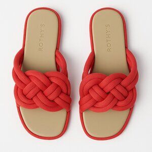 Rothy’s Preppy Casual The Summer Sailor Knot Knit Slide Sandal Red Hot 6.5